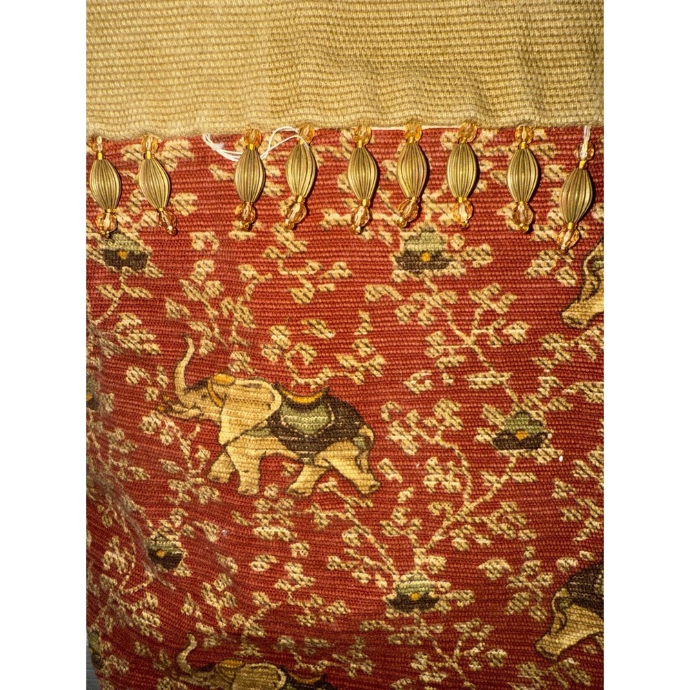 Elephant Purse Tote  Bag Tan Maroon Beads Safari African Pockets Inside Zipper - Picture 6 of 6